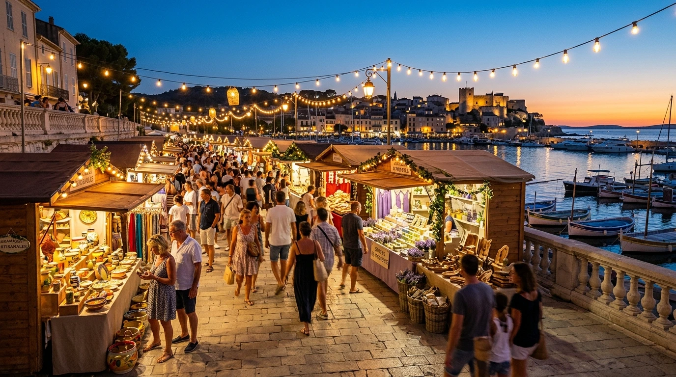 Marché nocturne d'été sur le littoral varois