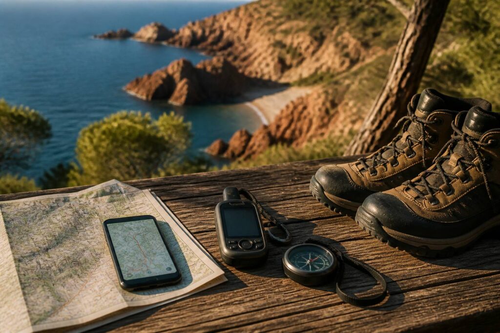 Smartphone et GPS affichant un itinéraire GPX sur une carte