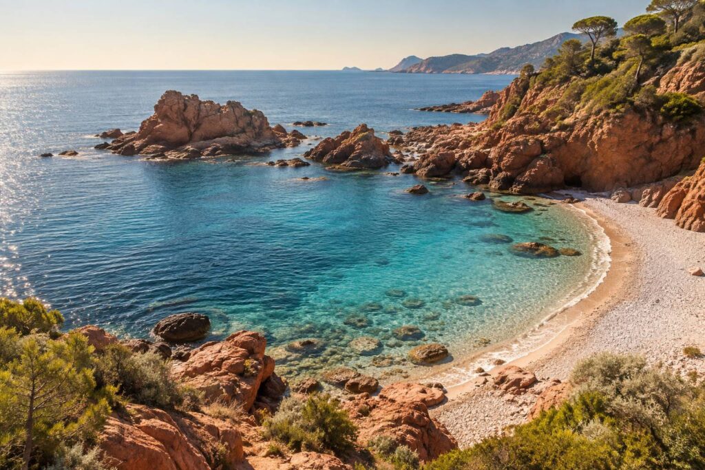 Illustration éditoriale du sujet : À la découverte de la charmante plage de Boulouris