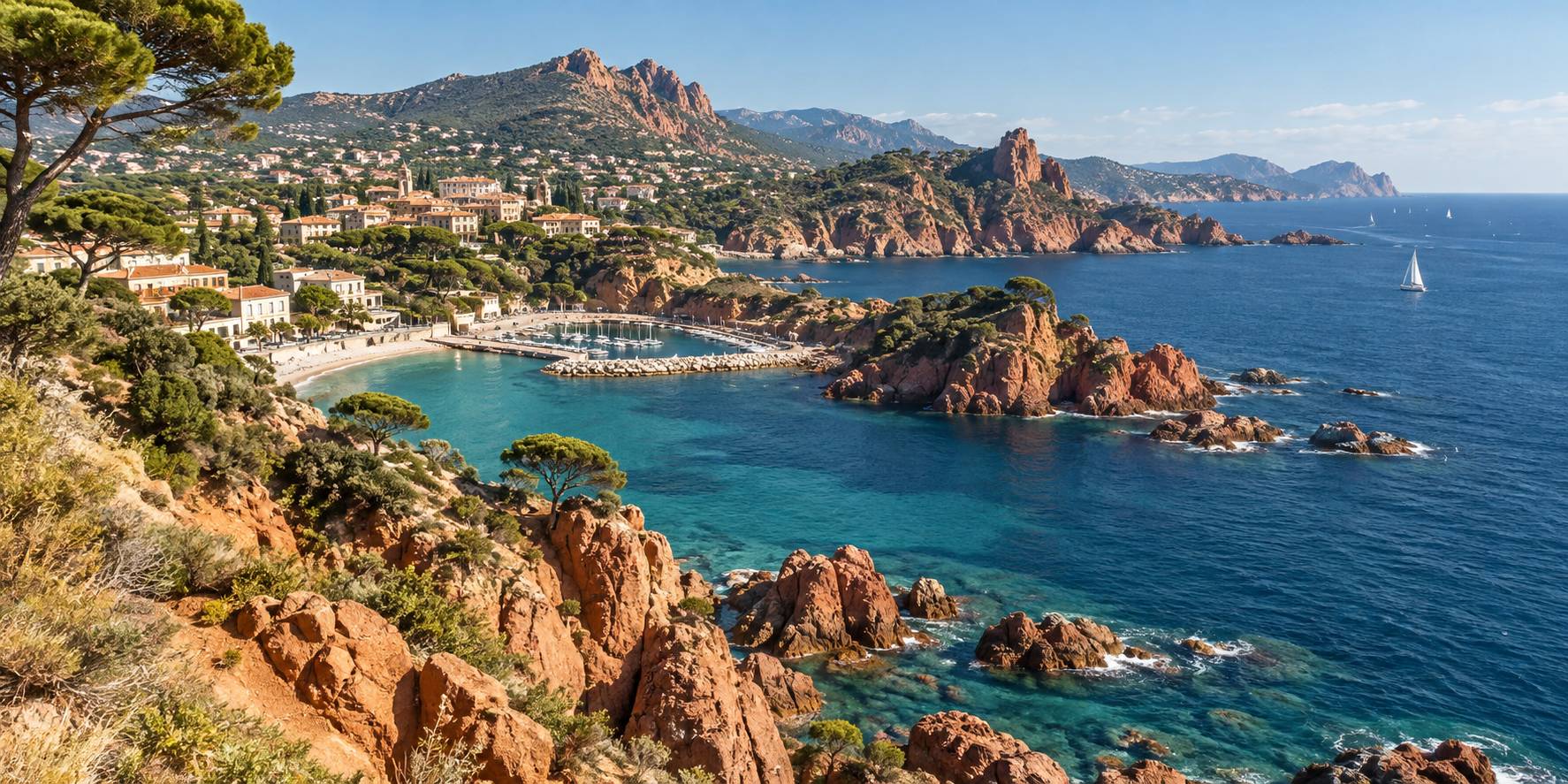 Illustration éditoriale du sujet : Saint-Raphaël : Joyau Méditerranéen entre Mer et Nature