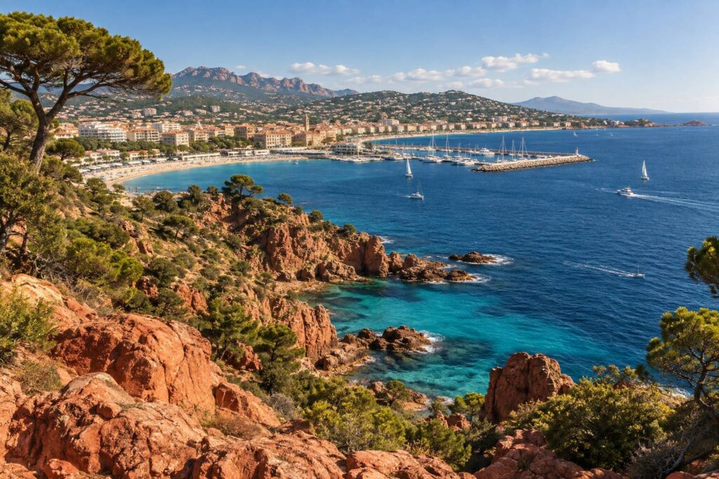 Illustration éditoriale du sujet : Saint-Raphaël : Joyau Méditerranéen entre Mer et Nature